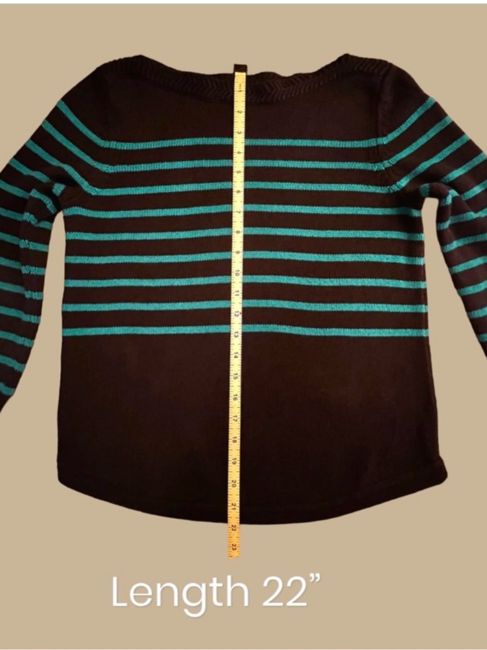 ANN TAYLOR LOFT Striped Boatneck Pullover Sweater Navy Green Women's Medium - Picture 5 of 12